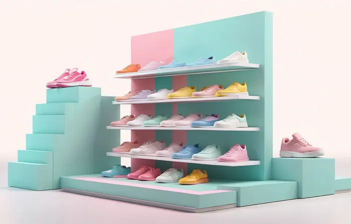 Sports Shoes on a Shelf in a Shoe Store 3D Graphic Illustration